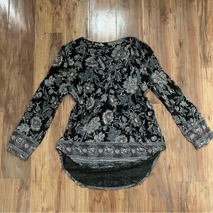 Lucky Brand Black and Gray Floral Blouse